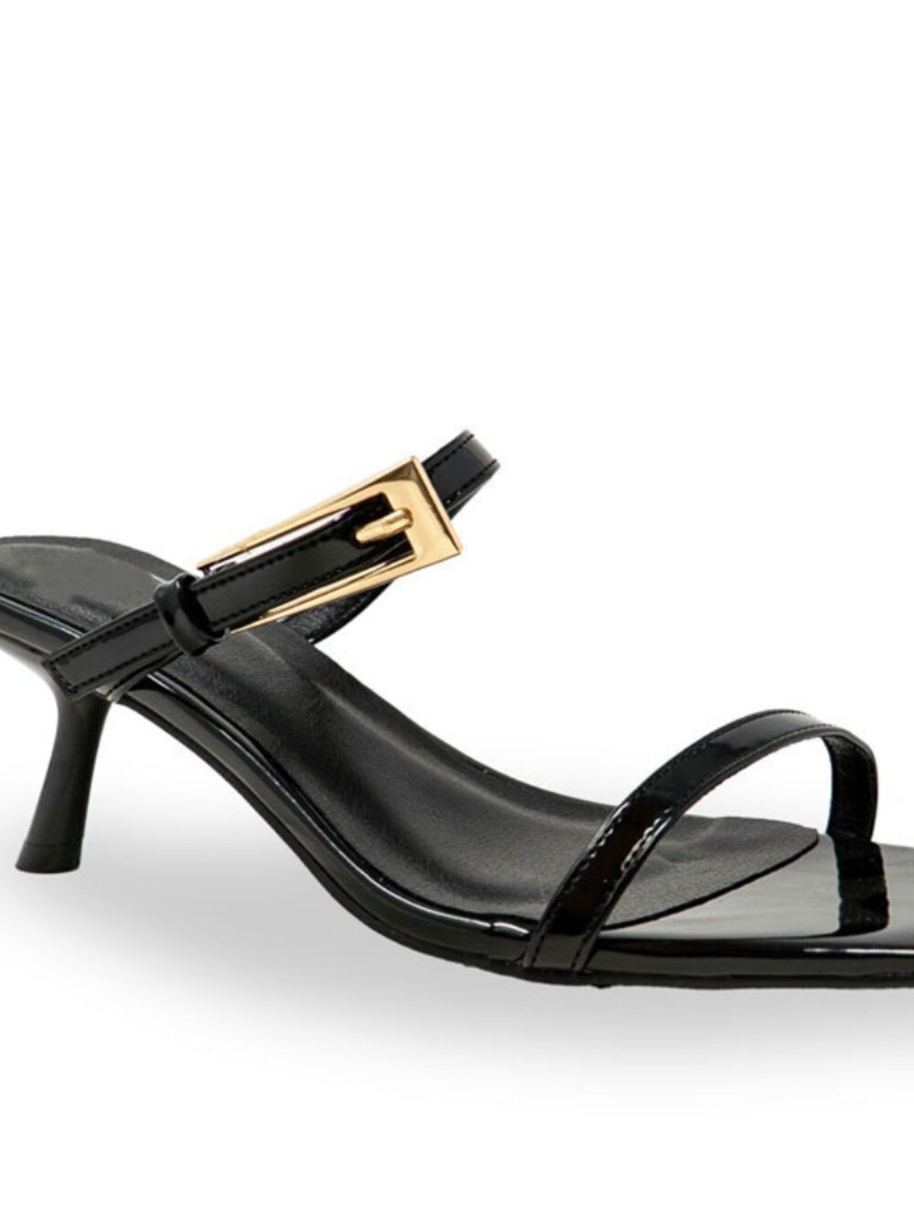 Women’s Patent Kitten Heel Sandals – Square Toe Slide Heels w/ Statement Buckle - Picture 3 of 3